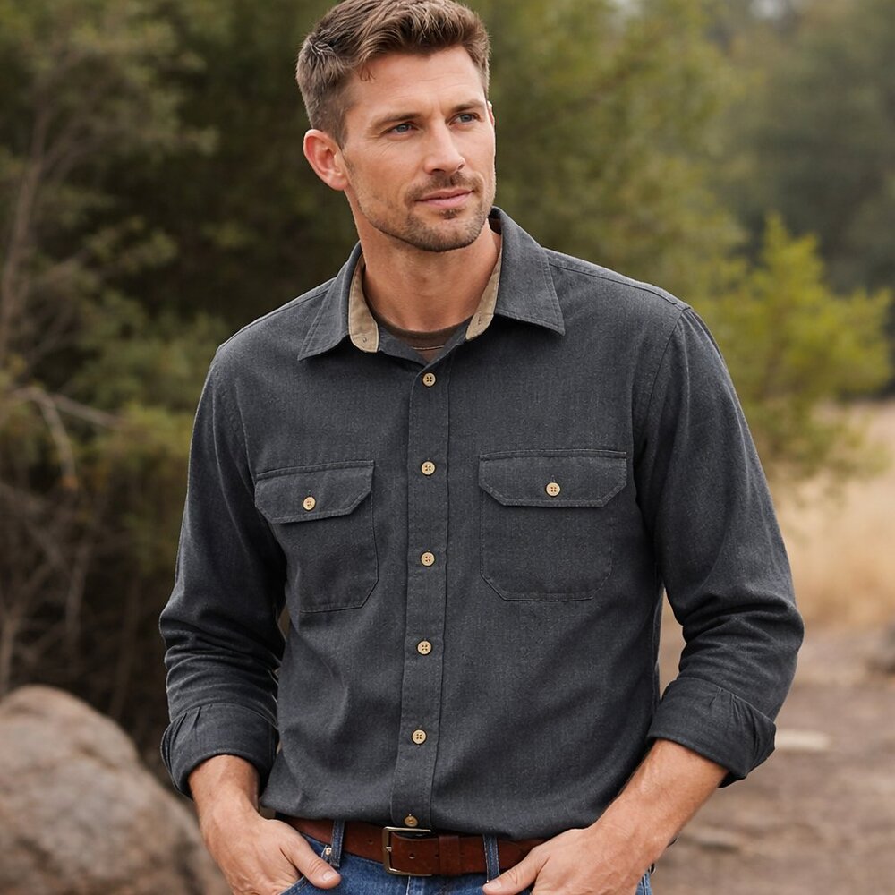 Vintage Cabela's Workwear Shirt Corduroy Collar USA 90s Classic L Gray Utility